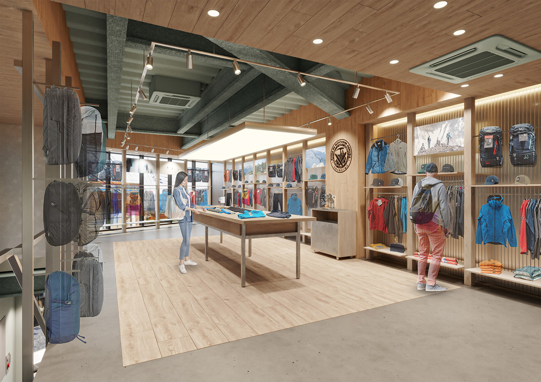 フランスアルプスの山小屋をコンセプトにした旗艦店「MILLET BRAND STORE TOKYO SHIBUYA」が3月7日グランドオープン